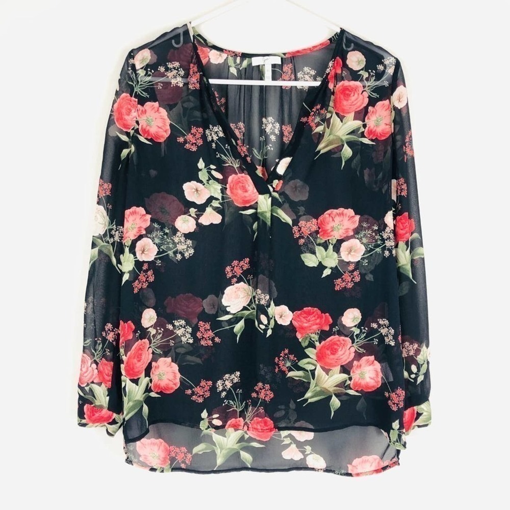 Joie 100% Silk V Neck Floral Print Blouse